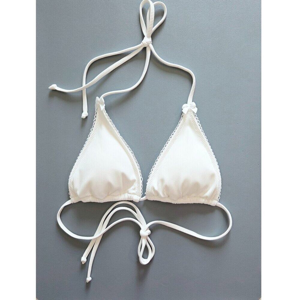 NWOT Dolce Leon The Kendall Ribbed Bikini Top, Ivory White, Bow Bridal Large